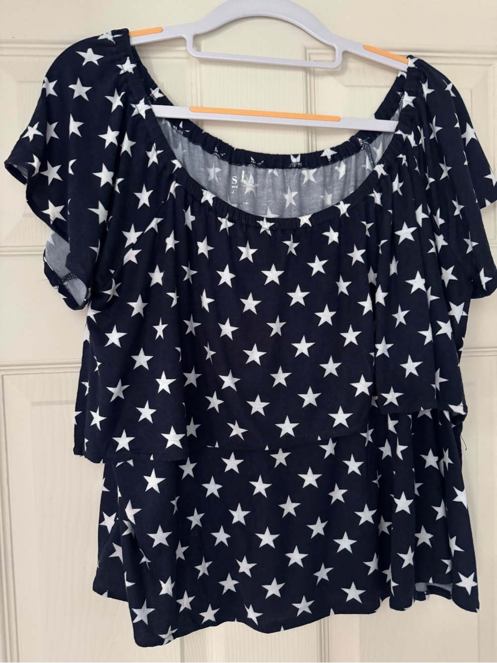 SoHo New York & Co. - Blue with a White Star Print Off-The-Shoulder Top